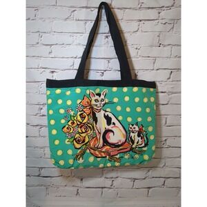 Bob Mackie Wearable Art 100%‎ Silk Tote Bag Cats Lined 18.5" Wide X 14 5/8" Tall
